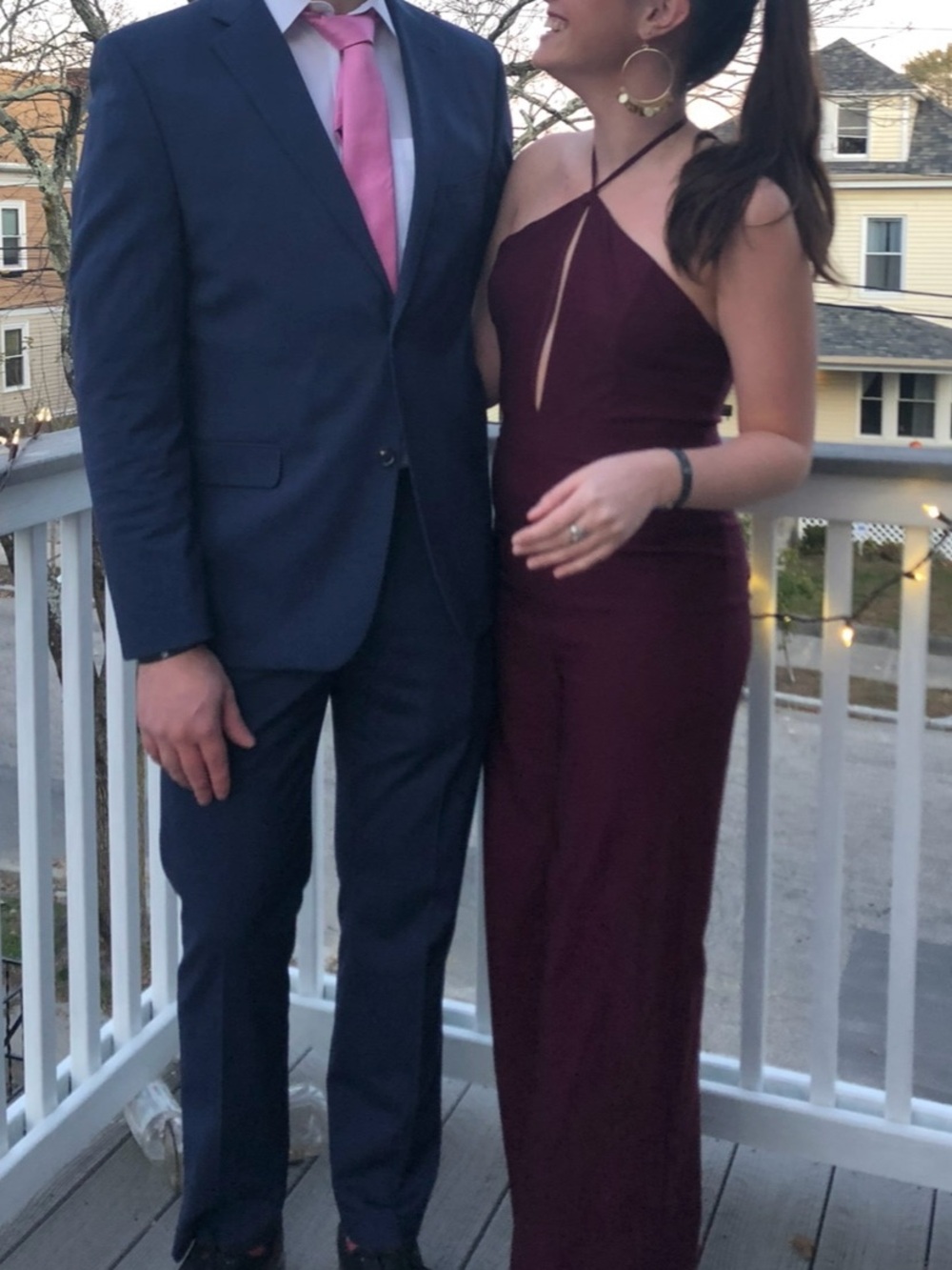 Blue Blush Halter Jumpsuit in Deep Burgundy